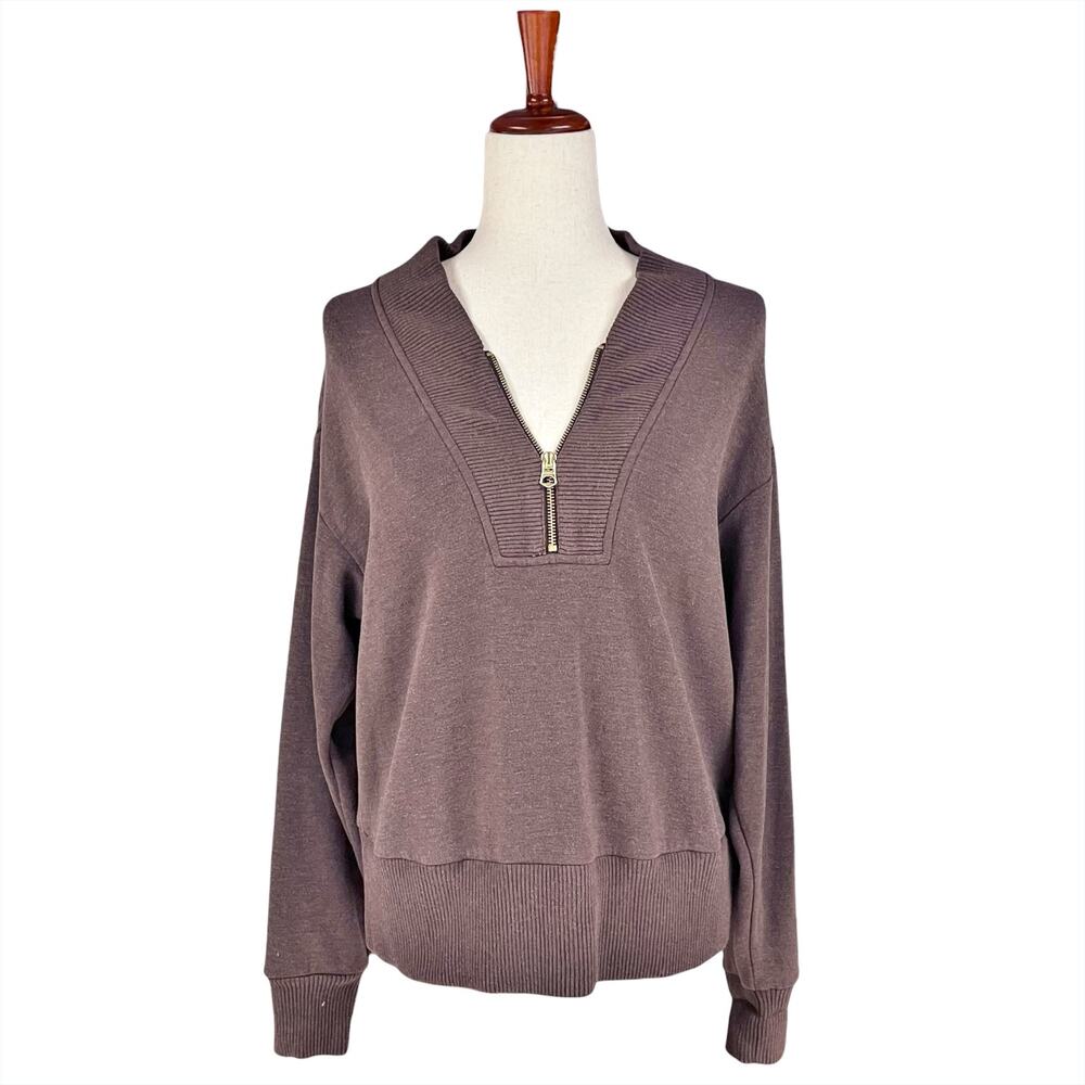 VARLEY Sally Sweat Half-Zip DoubleSoft Pullover Sweatshirt Brown Size S